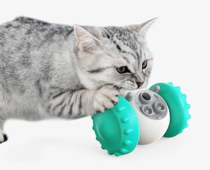 Interactive puzzle slow feeder toy for dogs and cats, with a rolling tumbler design that encourages active and entertaining feeding