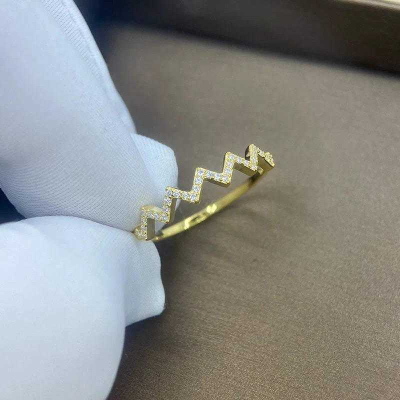 Adjustable Wave Pattern Zircon Ring in 925 silver with gem inlays