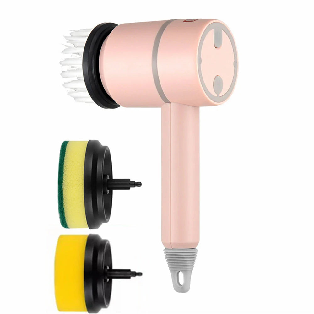 Powerful cordless electric cleaning brushes with interchangeable brush heads for versatile kitchen and bathroom cleaning