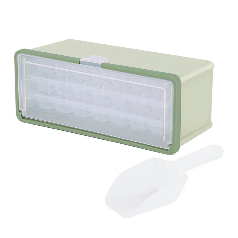 Drawer-type plastic ice cube mold maker with lid and bin for beer cooling