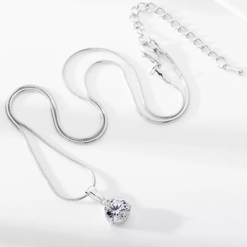 Zircon Water Drop Necklace and Earring Set with unique snake bone chain and mixed gem setting