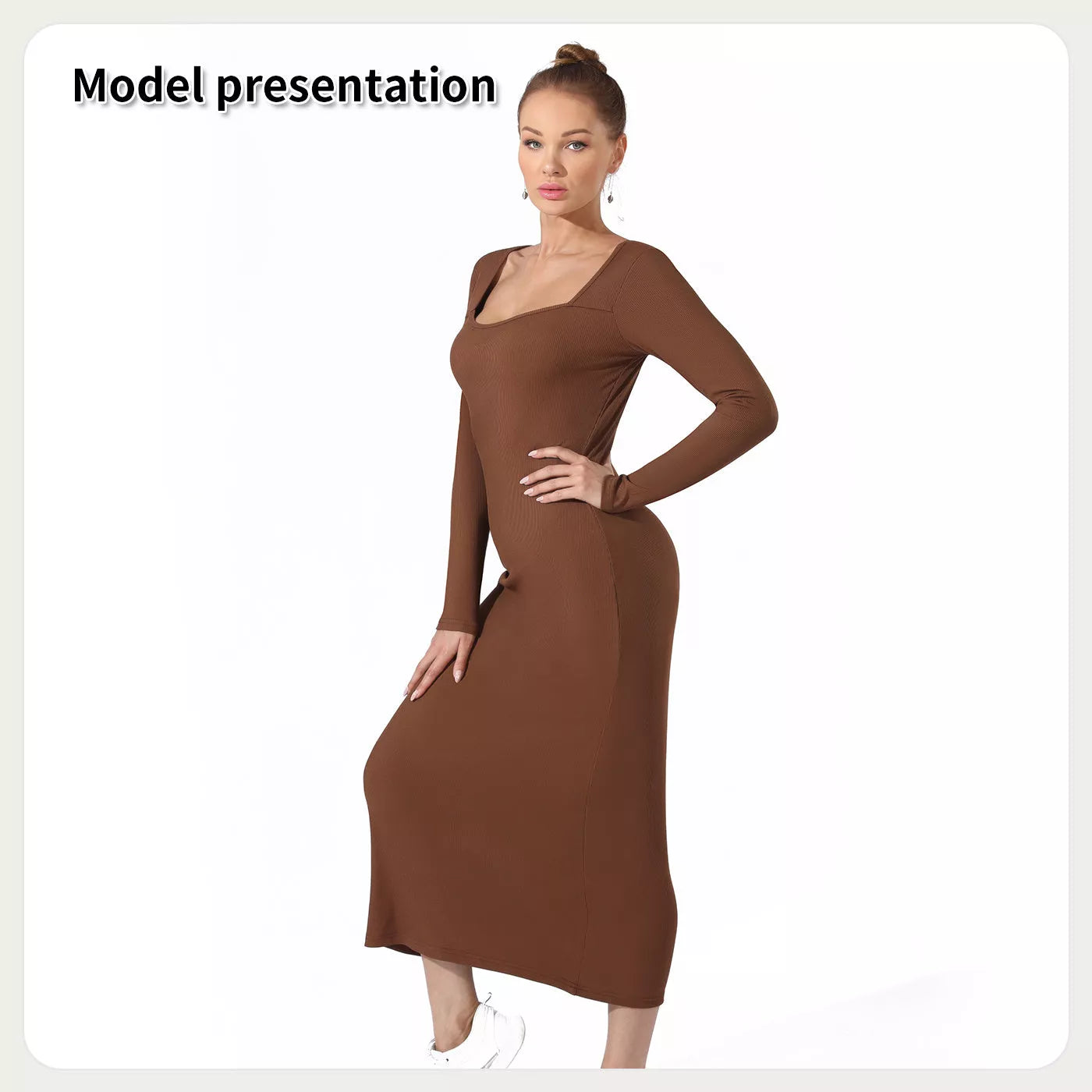 Women's solid colour dress in black or coffee, available in sizes S to 4XL