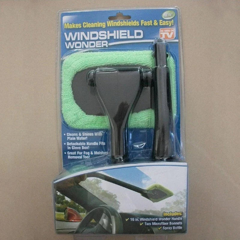 Extendable car window cleaning brush with microfiber head and long handle for reaching tough-to-clean areas