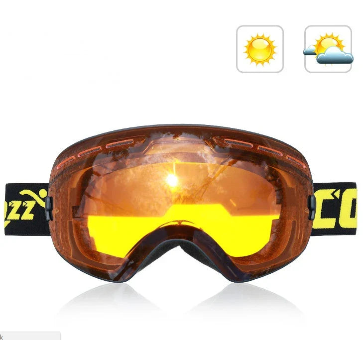 Premium ski goggles with dual-layer anti-fog lens and adjustable strap for comfortable, secure fit