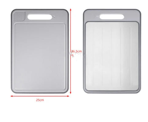 Versatile cutting board with thawing and sharpening functions, made of durable aluminum with grinding teeth and built-in whetstone
