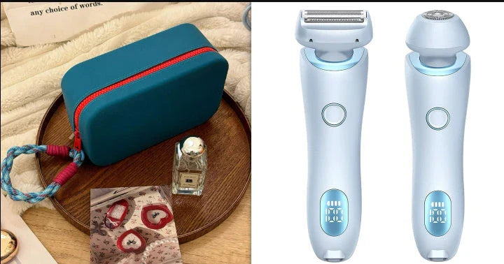 Rechargeable electric shaver for women with dual-head design for whole-body and precision hair removal