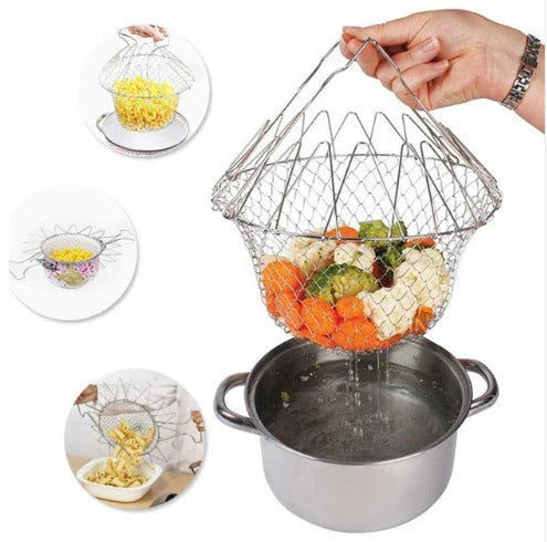 Stainless Steel Telescopic Frying Basket with Removable Thermometer for Precise Temperature Control and Easy Frying