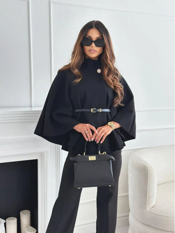 Chic batwing sleeve cloak jacket for women in various colors including black, apricot, gray, and wine red