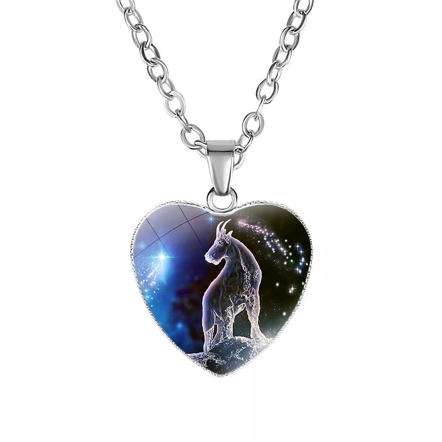 Women's Zodiac Heart Pendant Necklace with constellation design