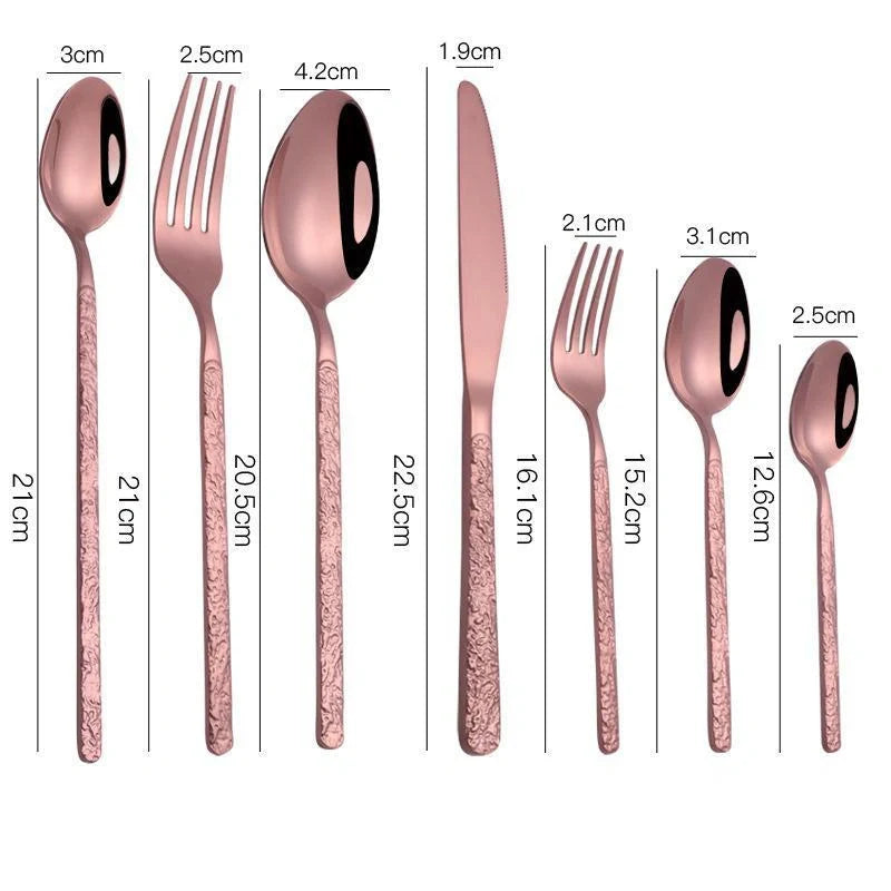 Premium embossed steak cutlery set with textured handles and mirror polish