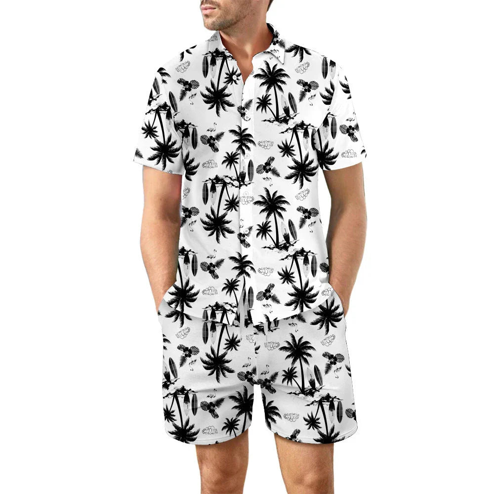 Stylish printed beach shirt and shorts set for men in various vibrant color designs
