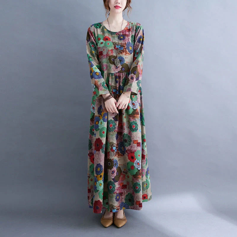 Elegant plus size printed cotton blend dress for women, stylish and comfortable