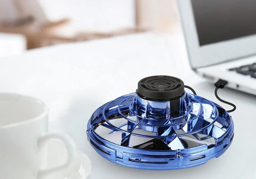 Mini Fingertip Gyro Interactive Decompression Toy Drone with LED UFO-style lighting and helicopter design for high-flying fun