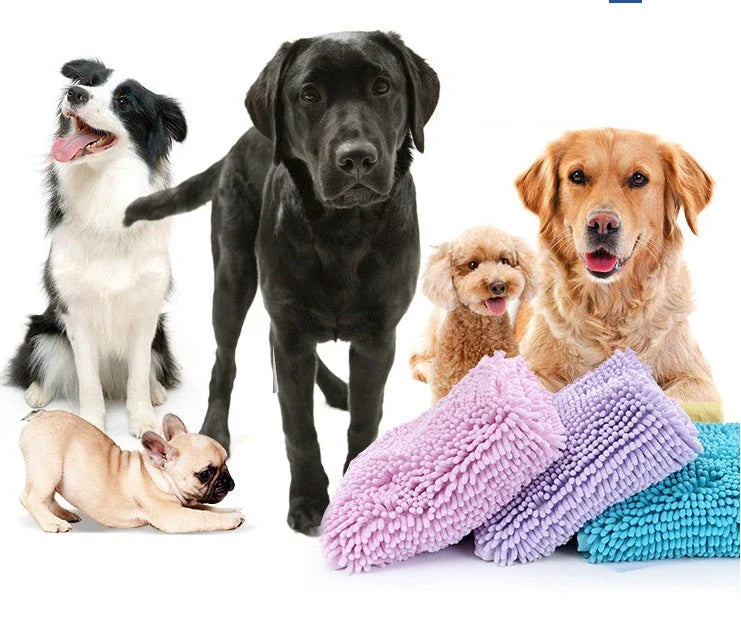 Soft and absorbent pet towels in various colors for bathing dogs and cats