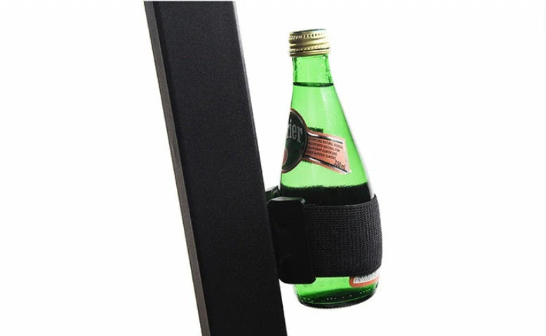 Magnetic water bottle holder in black, blue, and green colors, featuring a silicone cup that can securely attach to any metal surface.