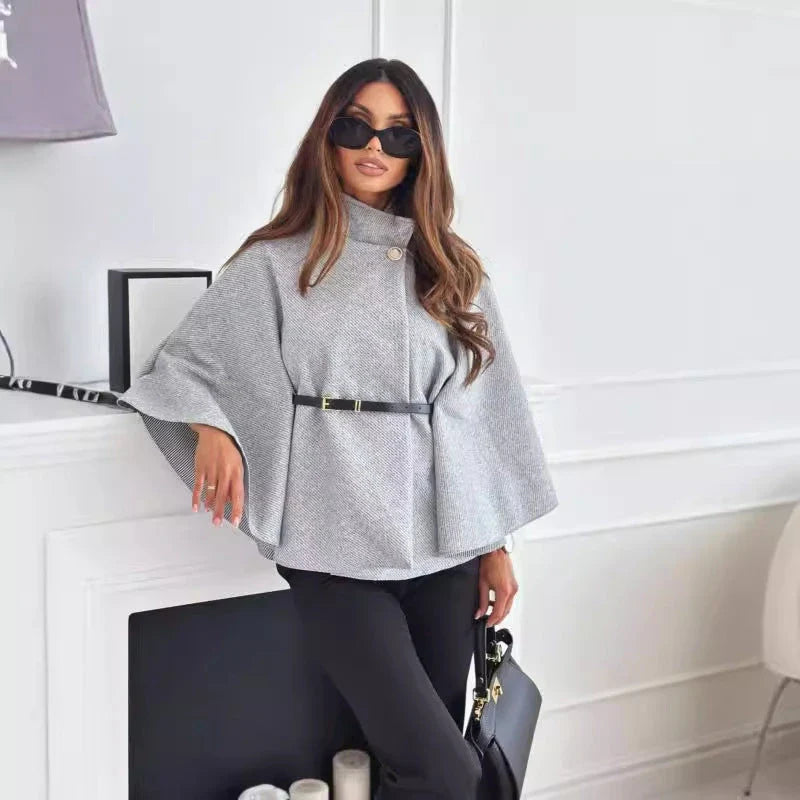 Chic batwing sleeve cloak jacket for women in various colors including black, apricot, gray, and wine red