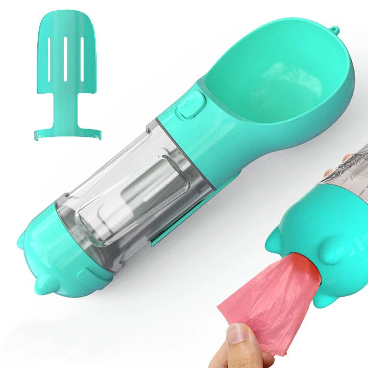 Multipurpose Pet Water Bottle with Feeding Bowl and Waste Bag Storage - Durable, Portable, and Convenient