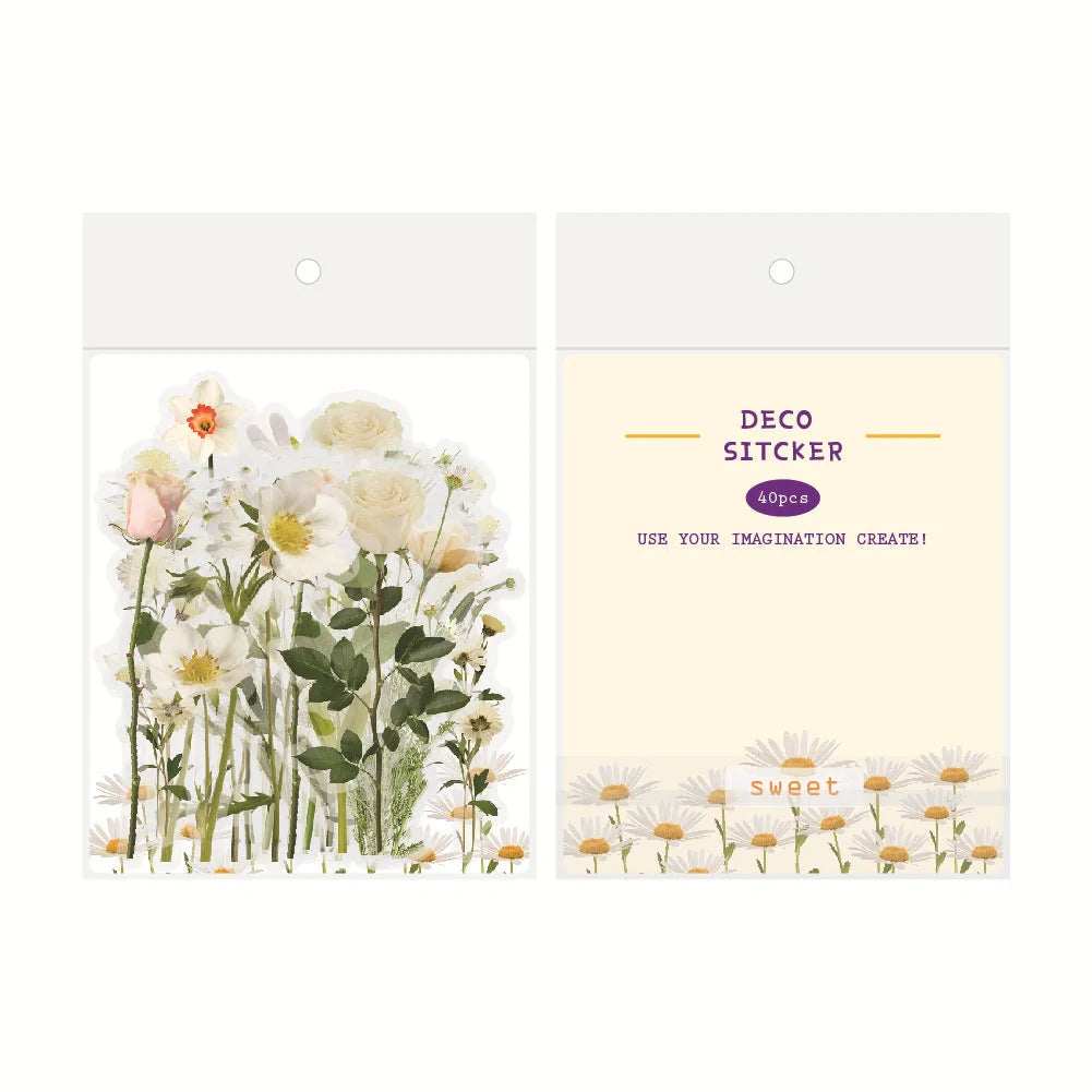 Enchanting collection of transparent floral, mushroom, and fern stickers for DIY crafting and design