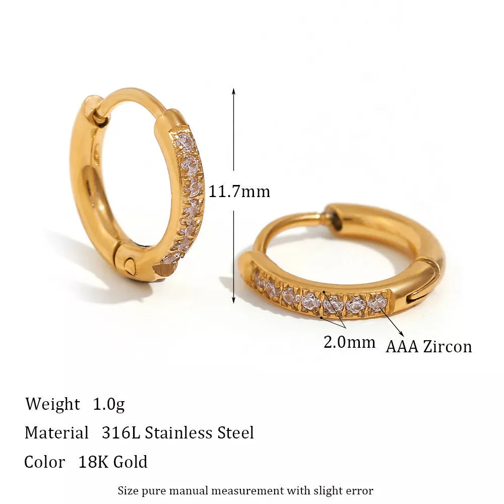 Women's titanium steel zircon earrings with electroplating, available in gold and steel finishes