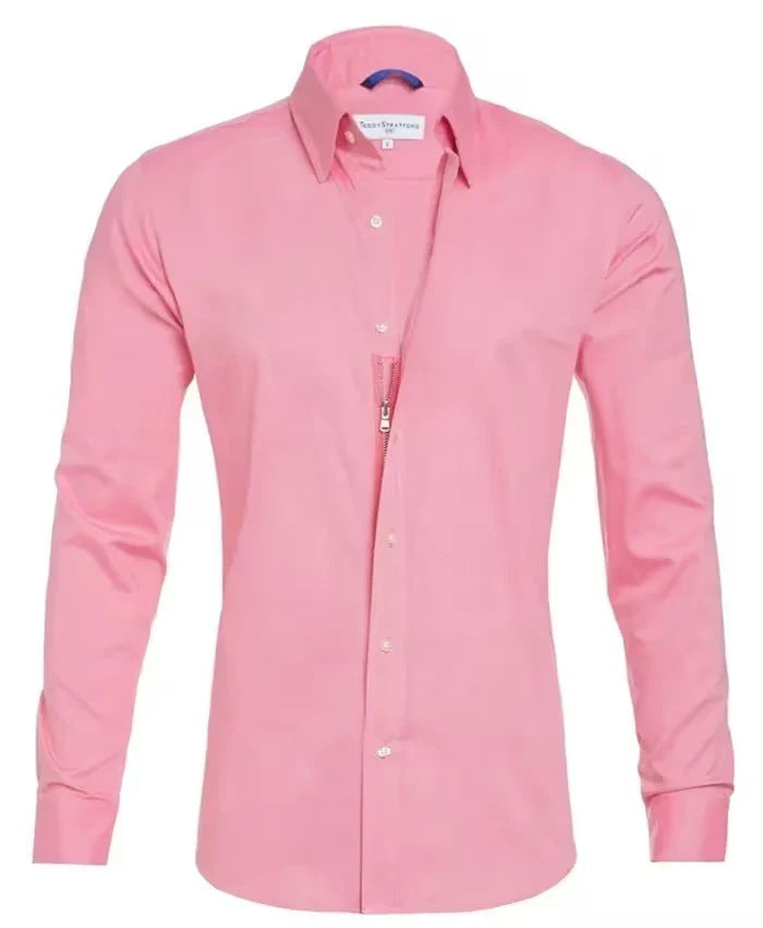 Stylish Long Sleeve Shirt with Zipper and Button Design for Men in Various Colors