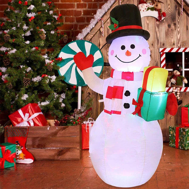Glowing Christmas inflatables with Santa, snowman, Christmas tree, and gingerbread man designs