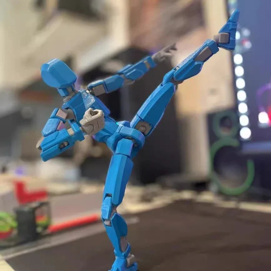 Customizable 3D printed multi-jointed action figure robot toy in various vibrant colors