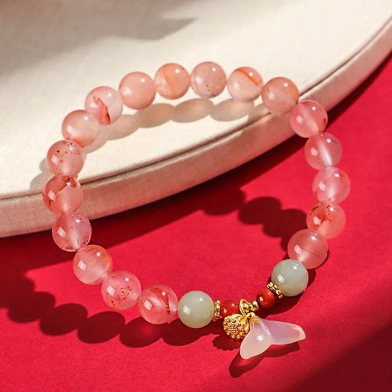 Women's ice floating south red white agate fishtail bracelet with handcrafted details