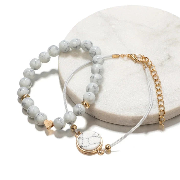 Elegant geometric stone bracelet set with fringed design, perfect fashion accessory for women