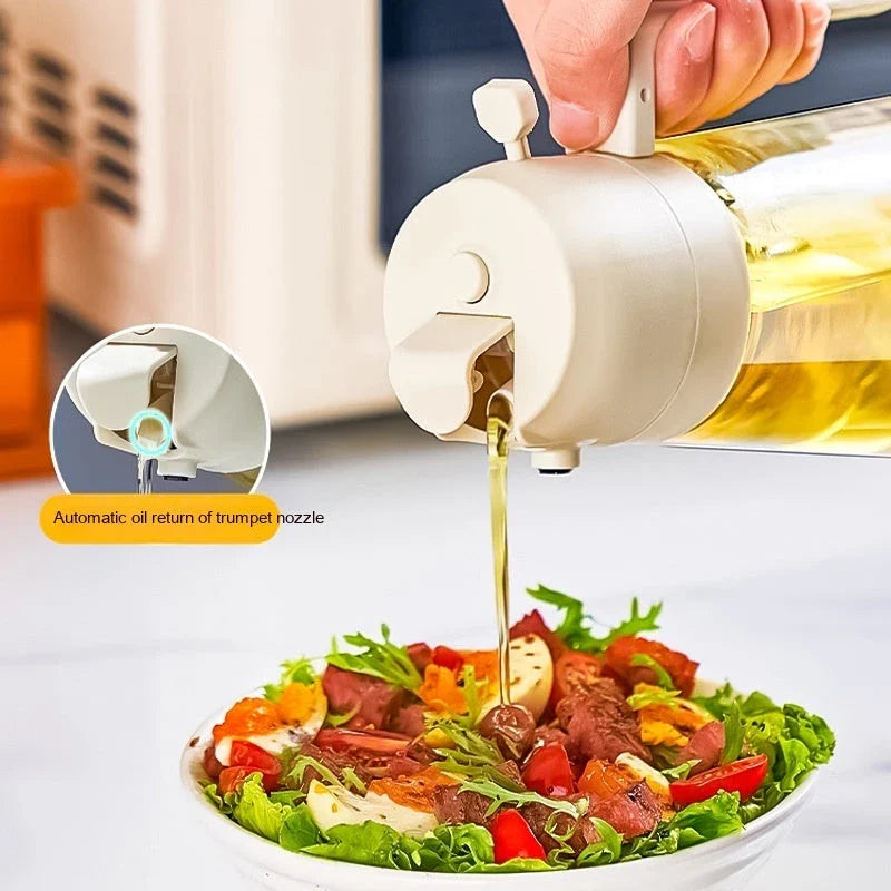 Premium 470mL glass oil sprayer with dual mist and pour functionality, ideal for cooking, baking, and grilling