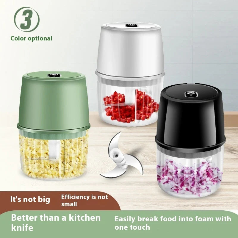 Compact USB Rechargeable Electric Garlic Press and Food Chopper with Stainless Steel Blades, Soft-Grip Lid, and Non-Slip Base