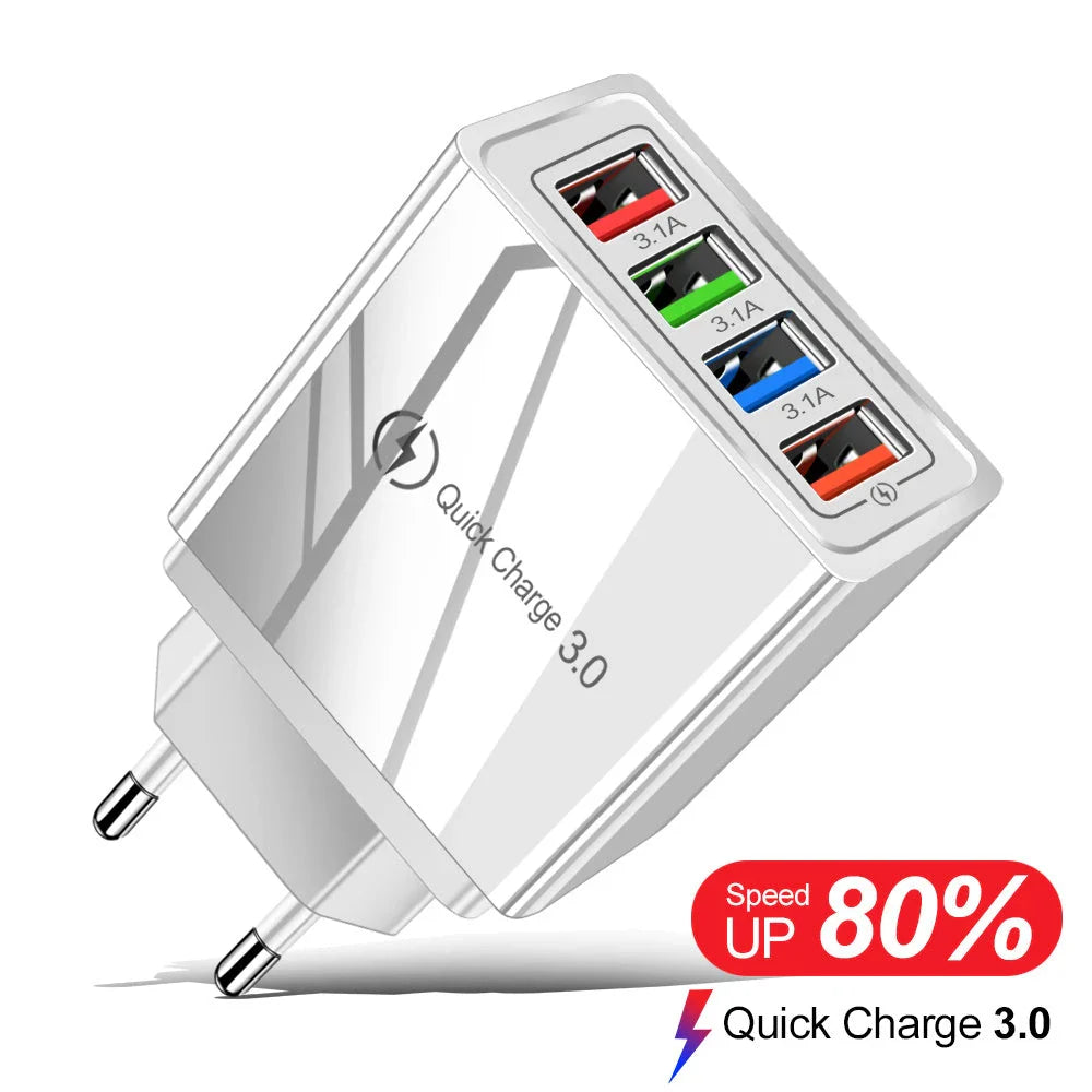 Powerful 4-Port USB Wall Charger with Quick Charge 3.0 for Phones and Tablets
