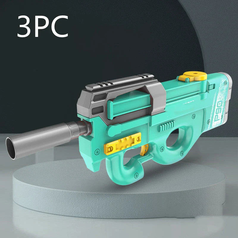 High-powered P90 electric water gun with long range and large capacity for outdoor summer fun