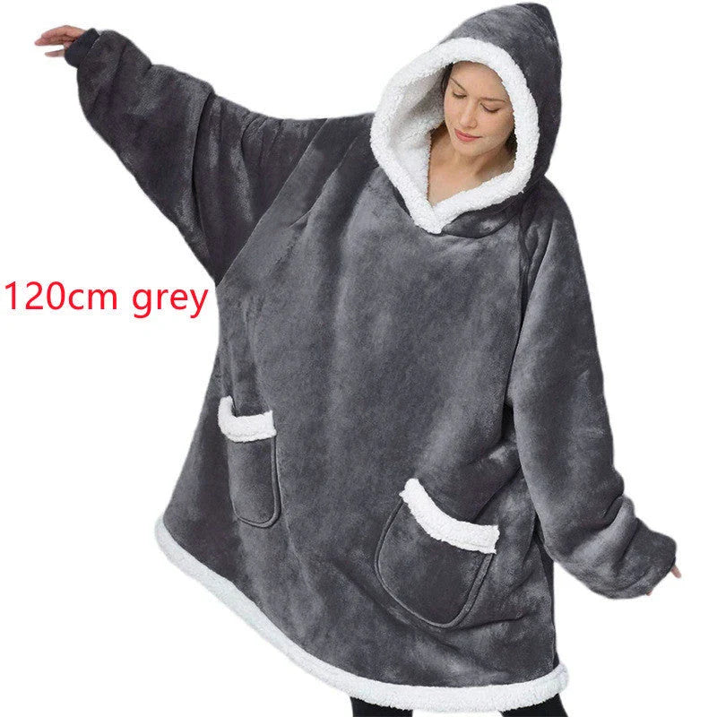 Cozy TV Hoodie Blanket in various colors, including pink, black, navy blue, wine red, and grey, with convenient pockets for relaxing at home