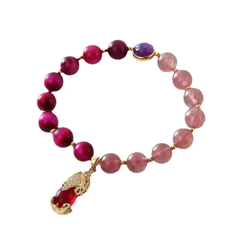 Women's elastic bracelet with strawberry crystal on a stretchy rope band.