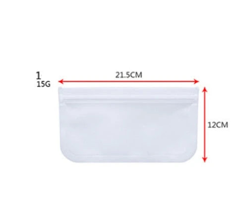 Premium PEVA fresh food storage bags in various sizes, designed with FDA-approved silica gel lining for optimal food freshness and safety.