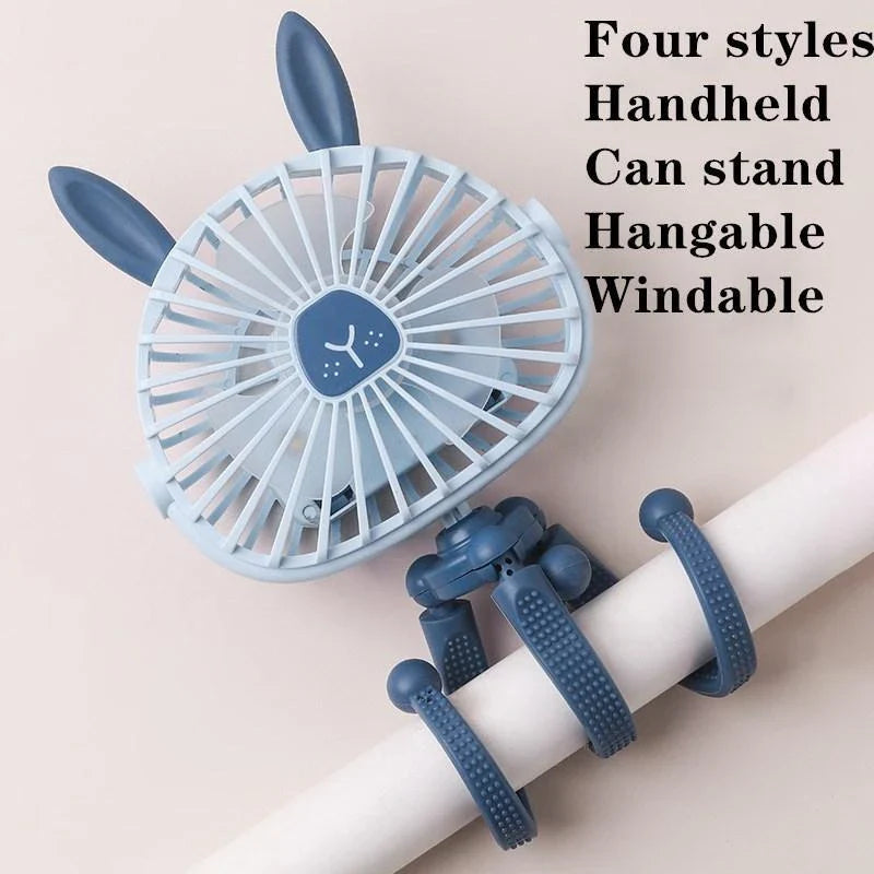 Portable desk fan with cute animal-inspired design, adjustable 360-degree rotation, and 3 wind speed settings for customized cooling