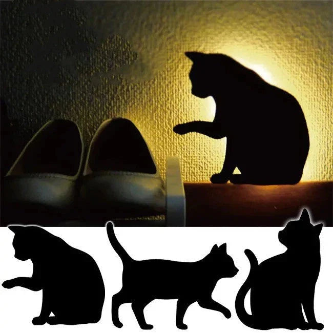 A stylish cat-themed LED lamp that automatically lights up when it detects sound, creating a cozy, ambient glow in a room.