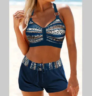 Women's print two-piece bikini swimsuit in polyester available in sizes S to XL