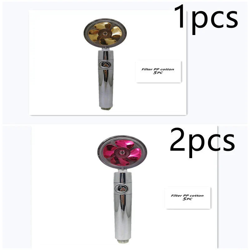 A high-pressure handheld shower head with a turbo-charged water flow and a cotton filter for a luxurious, spa-like bathing experience.