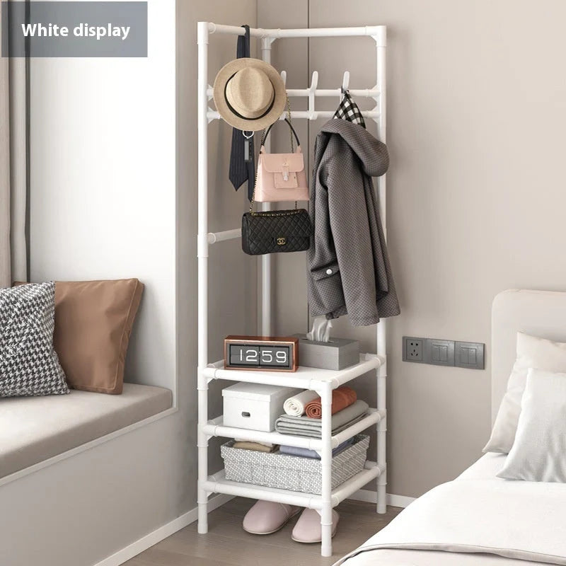 Modern stainless steel corner coat rack with multi-layer design and hooks