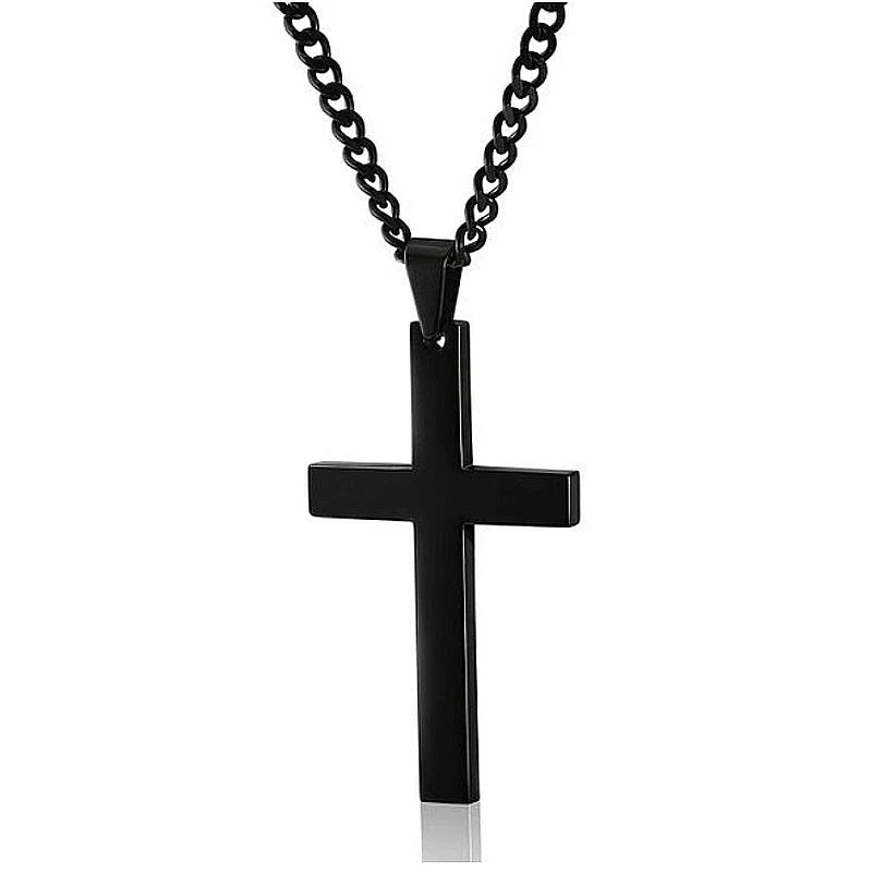 Stylish Stainless Steel Cross Pendant Necklace for Men - Available in Black, Silver, and Gold