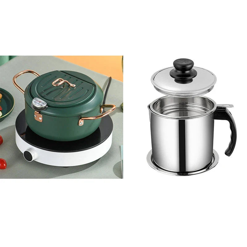 Stainless Steel Telescopic Frying Basket with Removable Thermometer for Precise Temperature Control and Easy Frying
