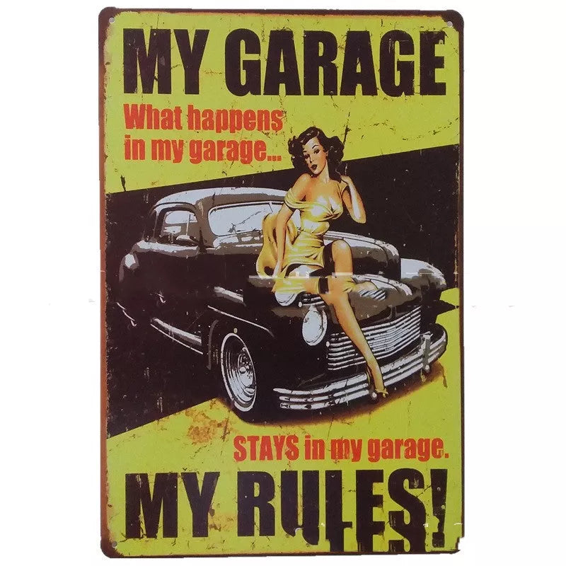Retro tin painting metal craft with car and motorcycle design, 20*30cm