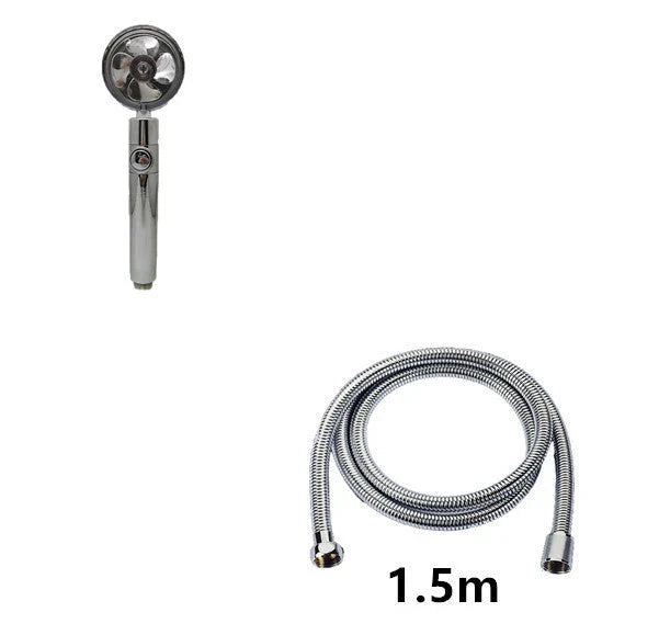A high-pressure handheld shower head with a turbo-charged water flow and a cotton filter for a luxurious, spa-like bathing experience.