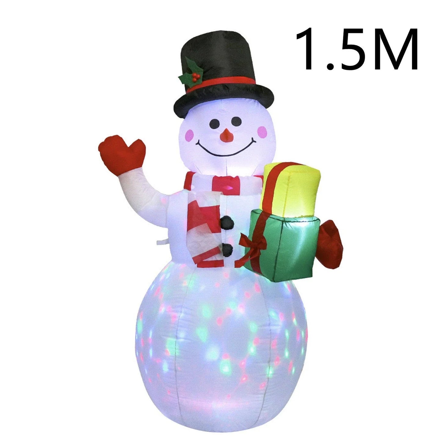 Glowing Christmas inflatables with Santa, snowman, Christmas tree, and gingerbread man designs