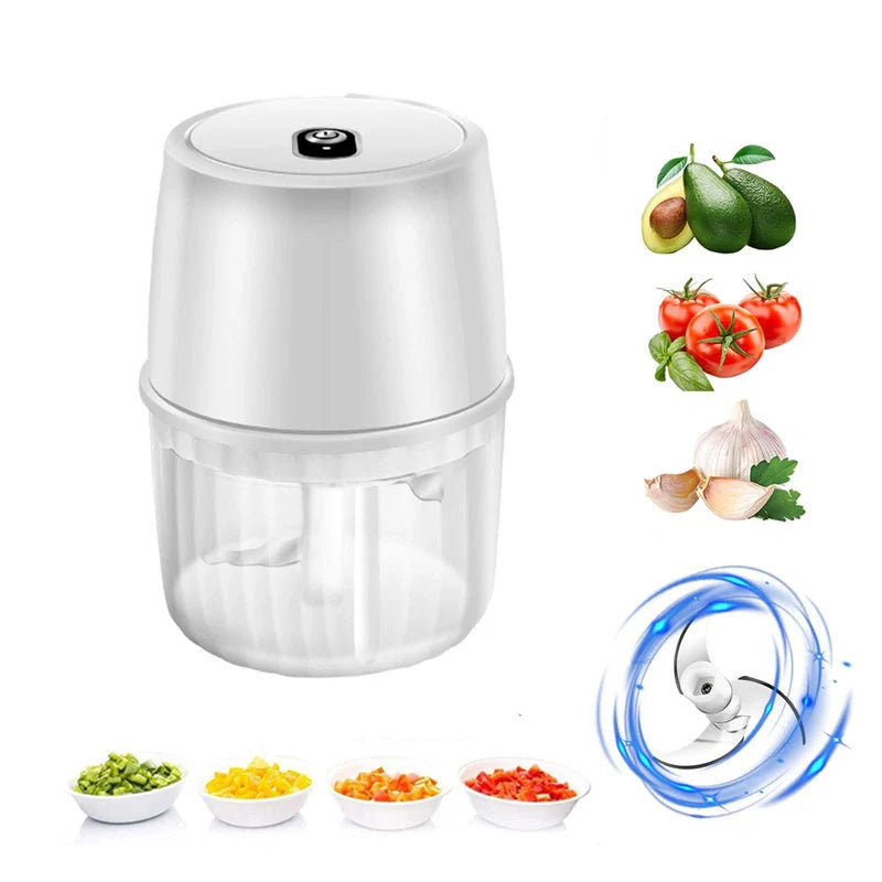 Compact USB Rechargeable Electric Garlic Press and Food Chopper with Stainless Steel Blades, Soft-Grip Lid, and Non-Slip Base