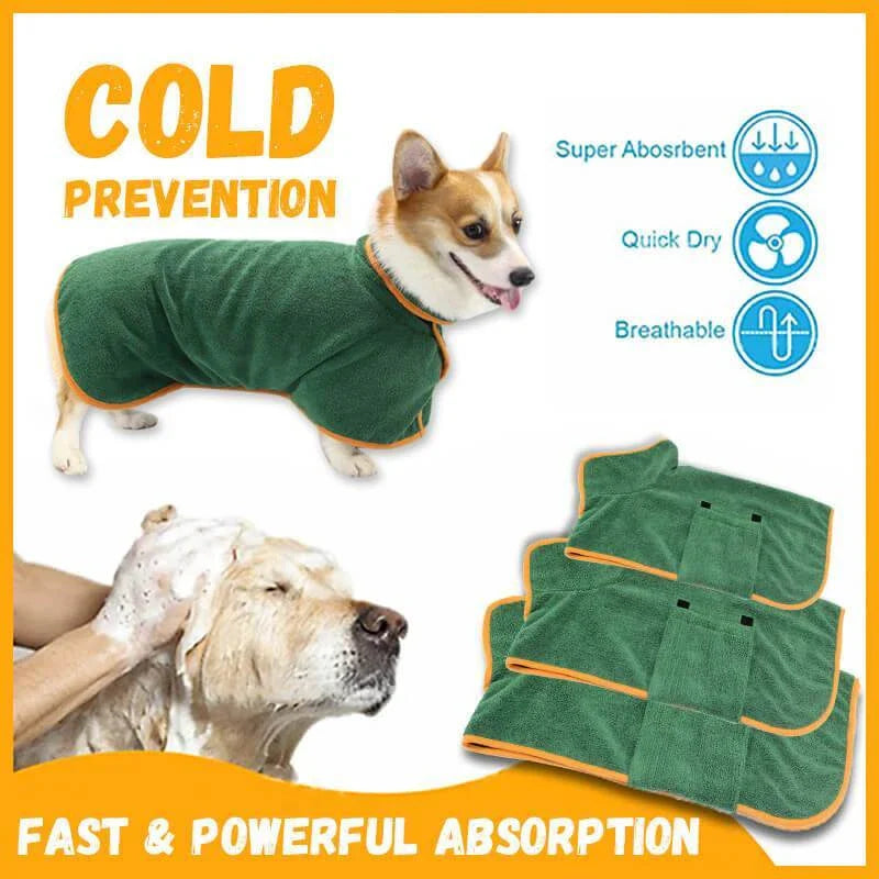 Absorbent pet drying robe with adjustable waist wrap, made of premium microfiber and terry cloth for quick drying and comfort