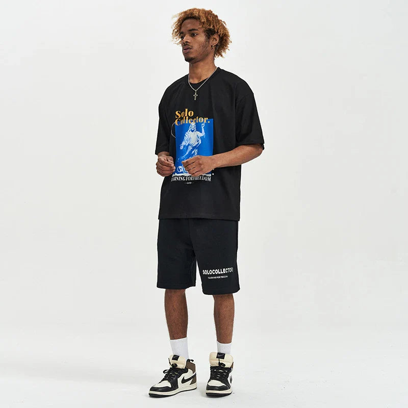 A fashionable short-sleeved t-shirt for men in a classic white or black colour, perfect for summer.