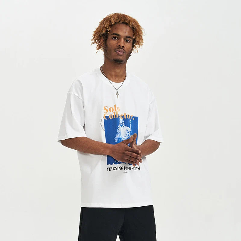 A fashionable short-sleeved t-shirt for men in a classic white or black colour, perfect for summer.