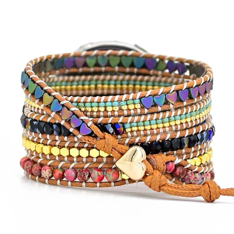 Love Black Gallstone Emperor Stone Rice Bead Woven Watch Strap - Premium UK Accessory with Natural Stone Beads and Unique Textural Appeal